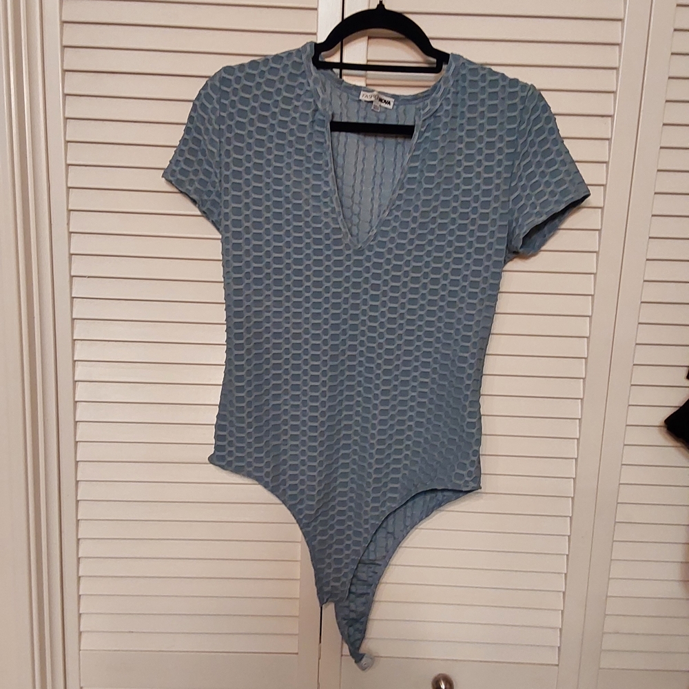 Fashion Nova Blue Textured Bodysuit